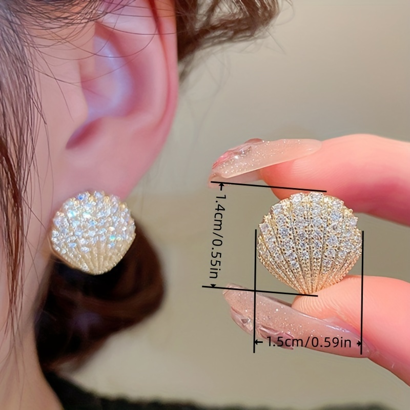 Sparkling Zirconia Shell Hoop Earrings, Party & Everyday Accessory